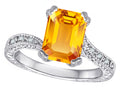 Star K™ Antique Vintage Style Emerald Cut 8x6 Genuine Citrine Solitaire Engagement Promise Ring
