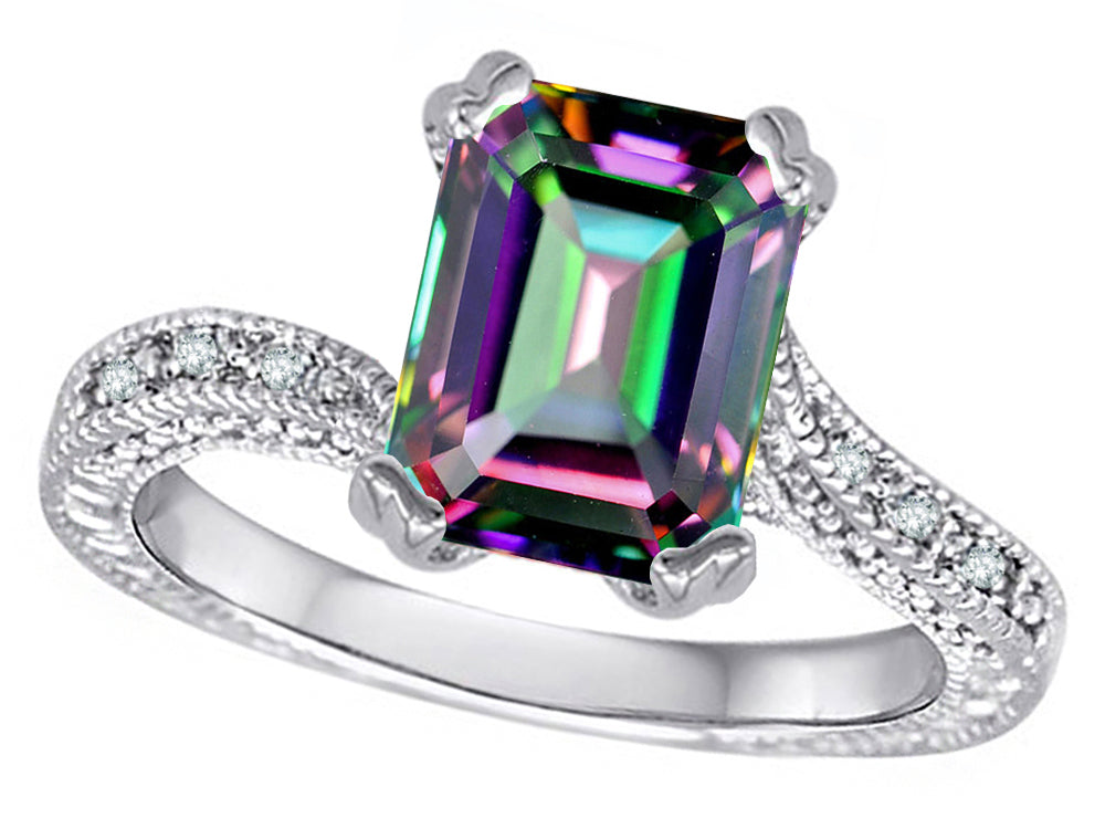 Star K™ Antique Vintage Style Emerald Cut 8x6 Rainbow Mystic Topaz Solitaire Engagement Promise Ring