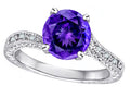 Star K™ Antique Vintage Style Round 7mm Genuine Amethyst Solitaire Engagement Promise Ring