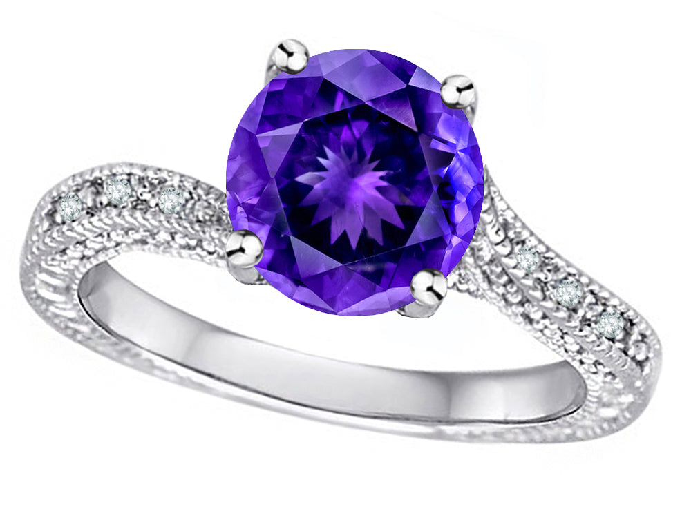 Star K™ Antique Vintage Style Round 7mm Genuine Amethyst Solitaire Engagement Promise Ring