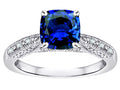 Star K™ Cushion-Cut 7mm Created Sapphire Antique Vintage Style Solitaire Engagement Promise Ring