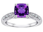 Star K Cushion-Cut 7mm Genuine Amethyst Antique Vintage Style Solitaire Engagement Promise Ring