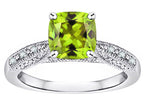 Star K Cushion-Cut 7mm Genuine Peridot Antique Vintage Style Solitaire Engagement Promise Ring