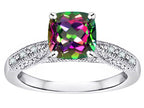 Star K Cushion-Cut 7mm Rainbow Mystic Topaz Antique Vintage Style Solitaire Engagement Promise Ring