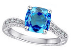Star K™ Antique Vintage Style Cushion-Cut 7mm Genuine Blue Topaz Solitaire Engagement Promise Ring