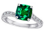 Star K™ Antique Vintage Style Cushion-Cut 7mm Simulated Emerald Solitaire Engagement Promise Ring