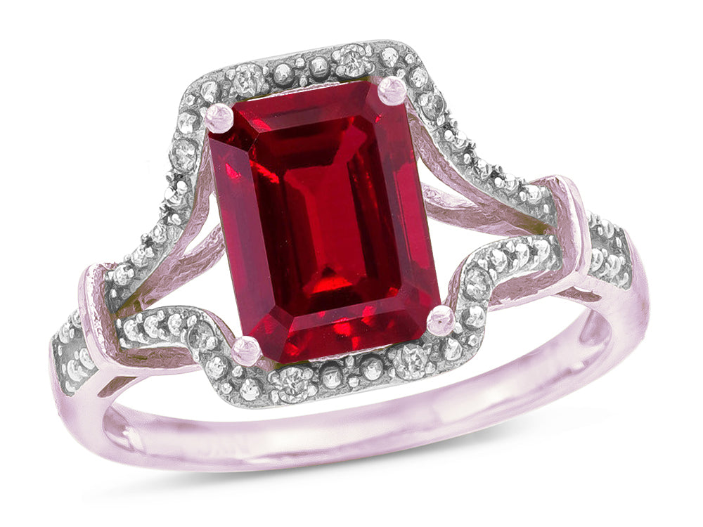 Star K Octagon Emerald Cut 8x6 Created Ruby Vintage Look Split Shank Ring