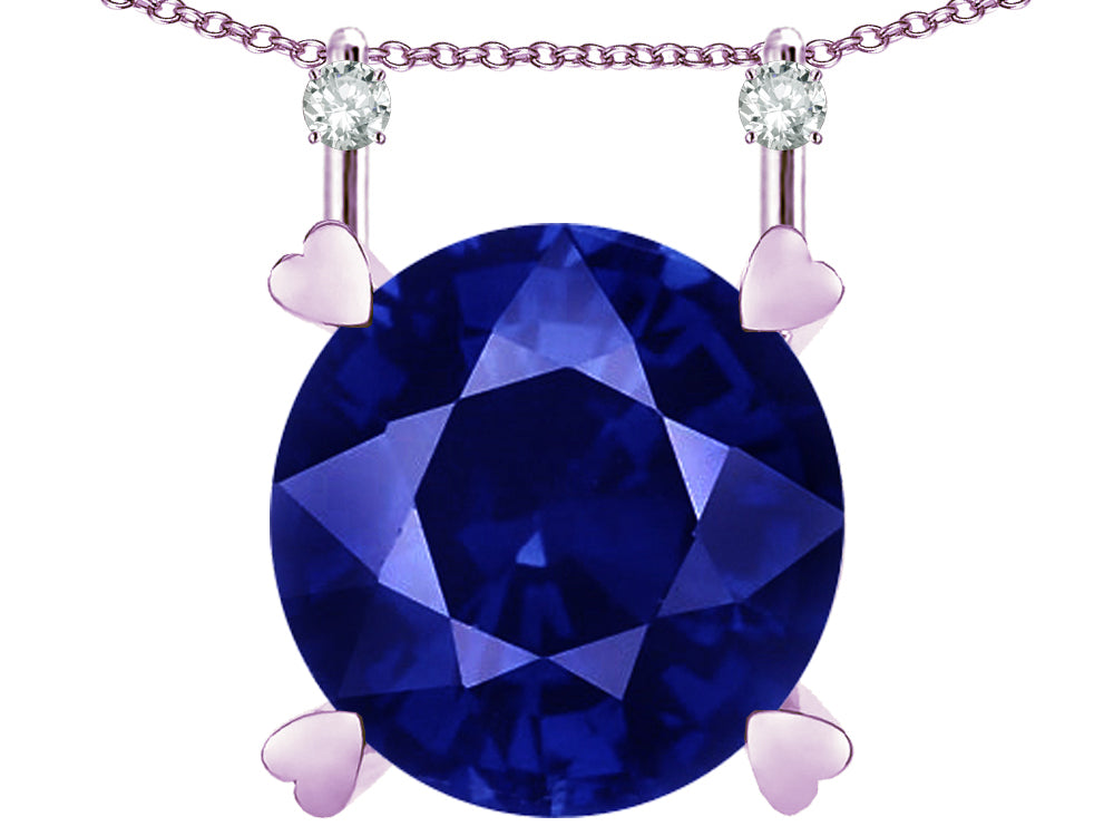 Star K Round 7mm Created Sapphire Stackable Mothers Hearts Pendant