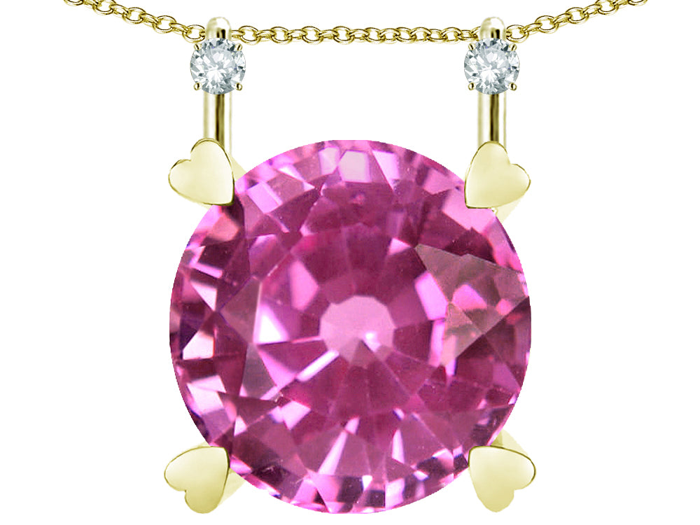 Star K Round 7mm Created Pink Sapphire Stackable Mothers Hearts Pendant