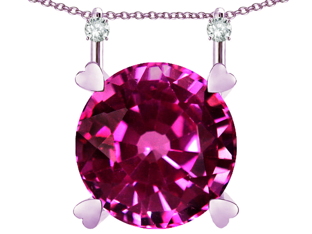 Star K Round 7mm Simulated Pink Tourmaline Stackable Mothers Hearts Pendant