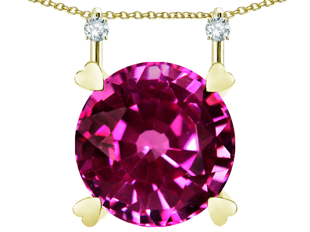 Star K Round 7mm Simulated Pink Tourmaline Stackable Mothers Hearts Pendant
