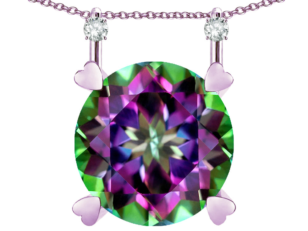 Star K Round 7mm Rainbow Mystic Topaz Stackable Mothers Hearts Pendant