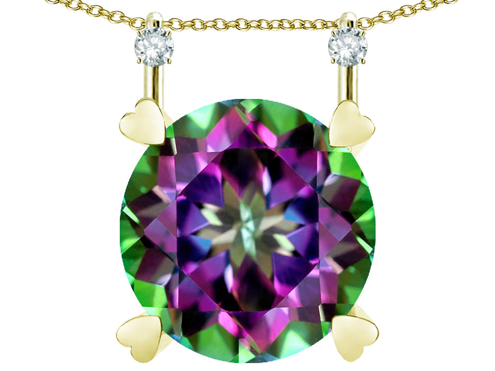 Star K Round 7mm Rainbow Mystic Topaz Stackable Mothers Hearts Pendant