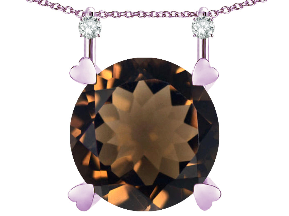 Star K Round 7mm Genuine Smoky Quartz Stackable Mothers Hearts Pendant