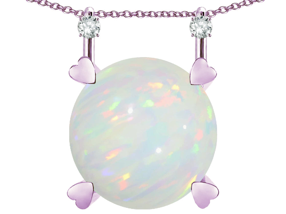 Star K Round 7mm Genuine Opal Stackable Mothers Hearts Pendant