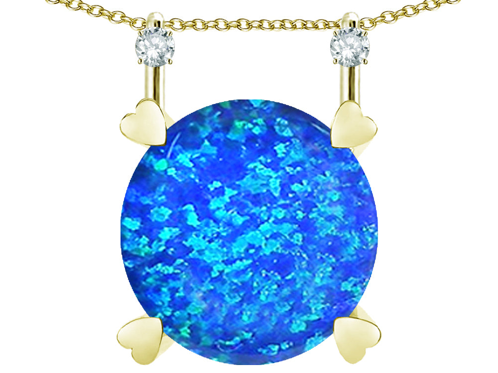 Star K Round 7mm Created Blue Opal Stackable Mothers Hearts Pendant