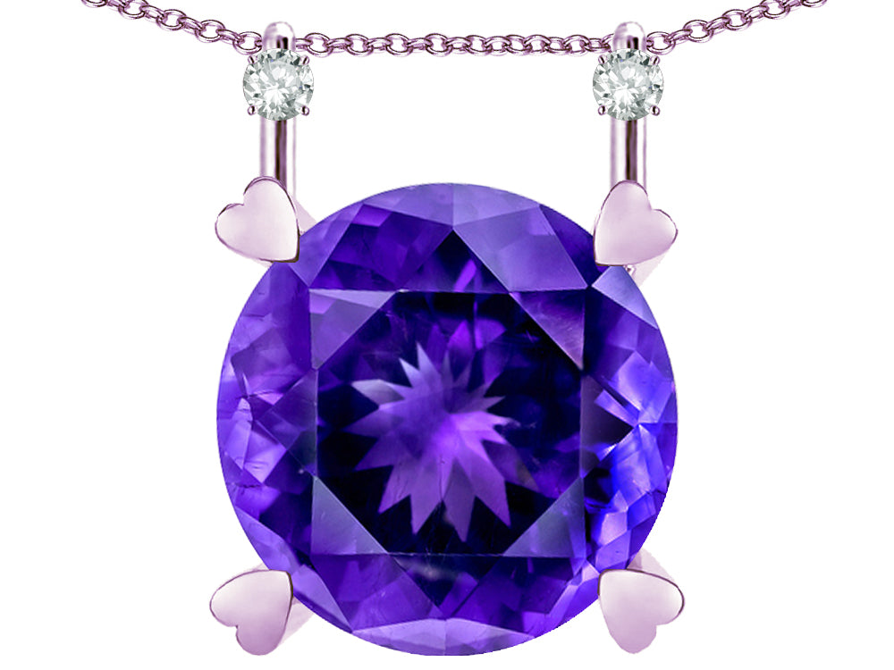 Star K Round 7mm Genuine Amethyst Stackable Mothers Hearts Pendant