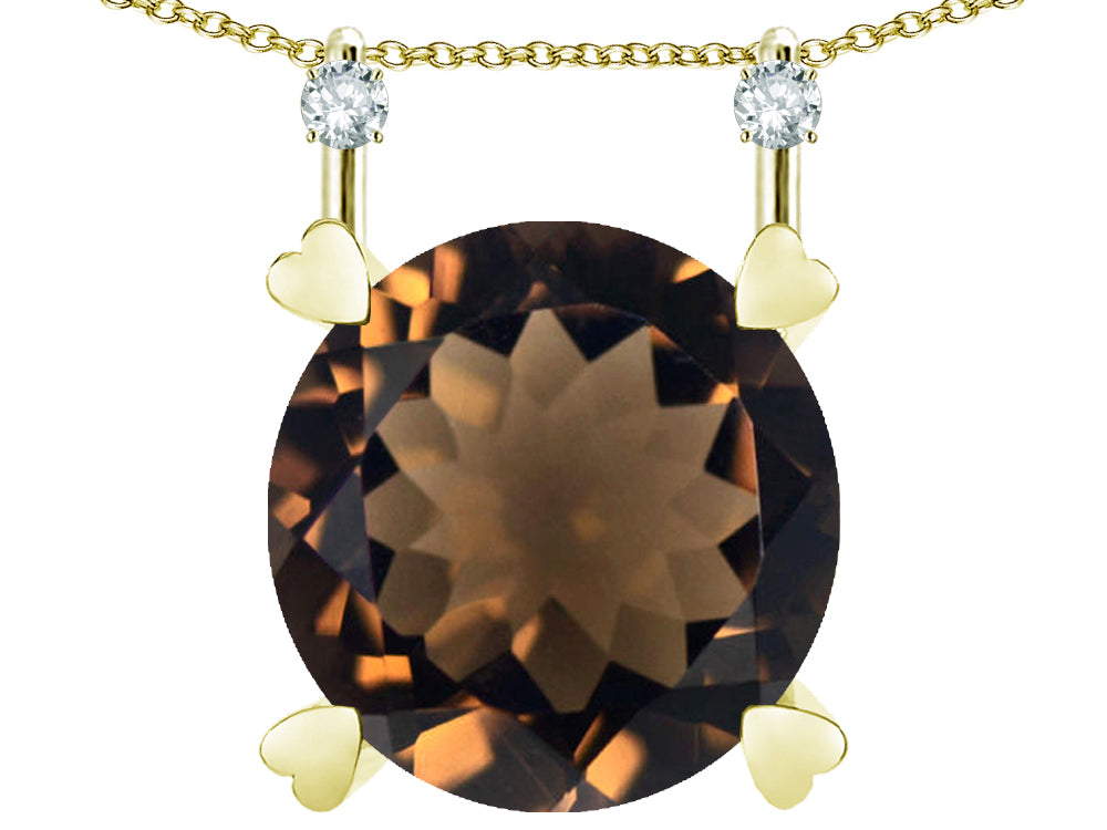 Star K Round 7mm Genuine Smoky Quartz Stackable Mothers Hearts Pendant