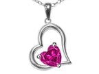 Star K Heart Shape 7mm Simulated Pink Tourmaline Open Floating Heart Necklace Pendant