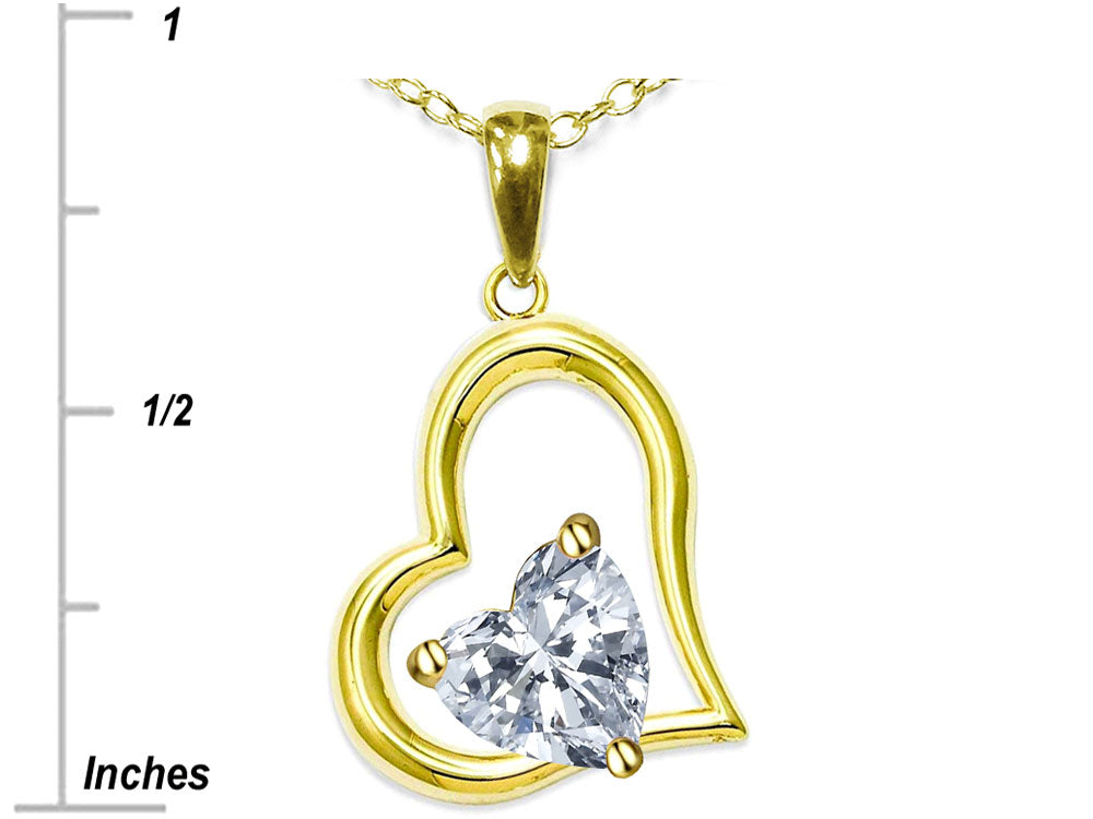 Star K Heart Shape 7mm Genuine White Topaz Open Floating Heart Necklace Pendant