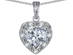 Star K 10k White Gold Heart Shape Genuine White Topaz Halo Pendant Necklace