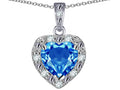 Star K 10k White Gold Heart Shape Genuine Blue Topaz Halo Pendant Necklace