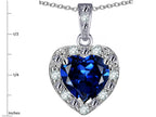 Star K 10k White Gold Heart Shape Created Sapphire Halo Pendant Necklace