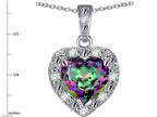 Star K 10k White Gold Heart Shape Rainbow Mystic Topaz Halo Pendant Necklace