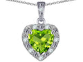 Star K 10k White Gold Heart Shape Genuine Peridot Halo Pendant Necklace