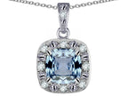 Star K 10k White Gold Cushion-Cut Simulated Aquamarine Halo Pendant Necklace