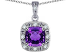 Star K 10k White Gold Cushion-Cut Genuine Amethyst Halo Pendant Necklace