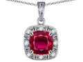 Star K 10k White Gold Cushion-Cut Created Ruby Halo Pendant Necklace