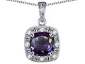 Star K 10k White Gold Cushion-Cut Simulated Alexandrite Halo Pendant Necklace