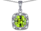 Star K 10k White Gold Cushion-Cut Genuine Peridot Halo Pendant Necklace