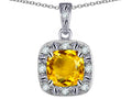 Star K 10k White Gold Cushion-Cut Genuine Citrine Halo Pendant Necklace