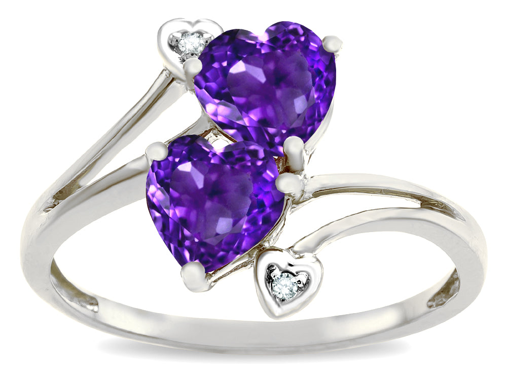 Star K  6mm Genuine Amethyst Two Double Hearts Bypass Promise Ring