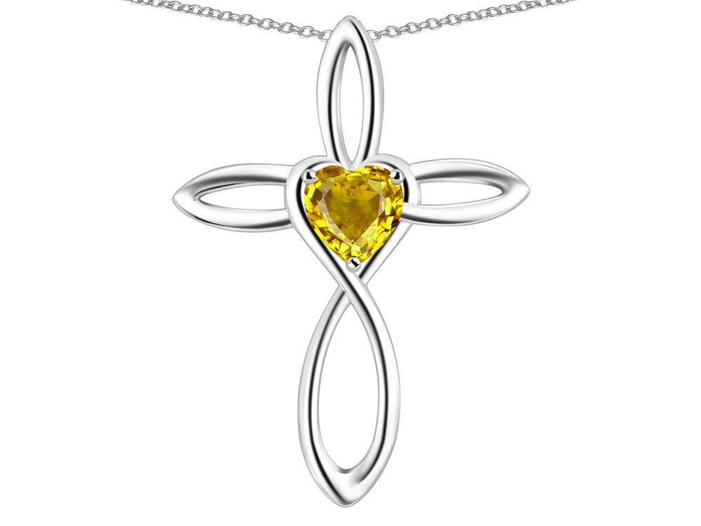 Star K 14k Gold Infinity Love Cross with Genuine Citrine Heart Stone Pendant Necklace