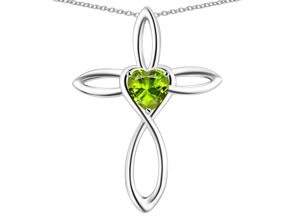 Star K 14k Gold Infinity Love Cross with Genuine Peridot Heart Stone Pendant Necklace