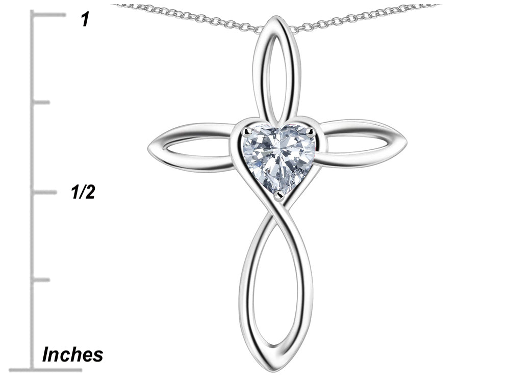 Star K 14k Gold Infinity Love Cross with Genuine Opal Heart Stone Pendant Necklace