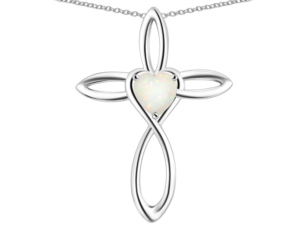 Star K 14k Gold Infinity Love Cross with Genuine Opal Heart Stone Pendant Necklace