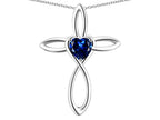 Star K 14k Gold Infinity Love Cross with Created Sapphire Heart Stone Pendant Necklace
