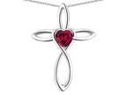 Star K 14k Gold Infinity Love Cross with Created Ruby Heart Stone Pendant Necklace