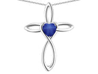 Star K 14k Gold Infinity Love Cross with Created Star Sapphire Heart Stone Pendant Necklace