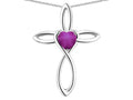 Star K 14k Gold Infinity Love Cross with Created Star Ruby Heart Stone Pendant Necklace