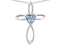Star K 10k Gold Infinity Love Cross with Genuine Sky Blue Topaz Heart Stone Pendant Necklace