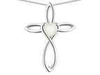Star K 10k Gold Infinity Love Cross with Genuine Opal Heart Stone Pendant Necklace