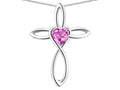 Star K 10k Gold Infinity Love Cross with Created Pink Sapphire Heart Stone Pendant Necklace