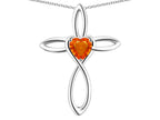 Star K 10k Gold Infinity Love Cross with Simulated Fire Opal Heart Stone Pendant Necklace