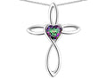 Star K 10k Gold Infinity Love Cross with Rainbow Mystic Topaz Heart Stone Pendant Necklace