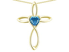 Star K 14k Gold Infinity Love Cross with Genuine Blue Topaz Heart Stone Pendant Necklace